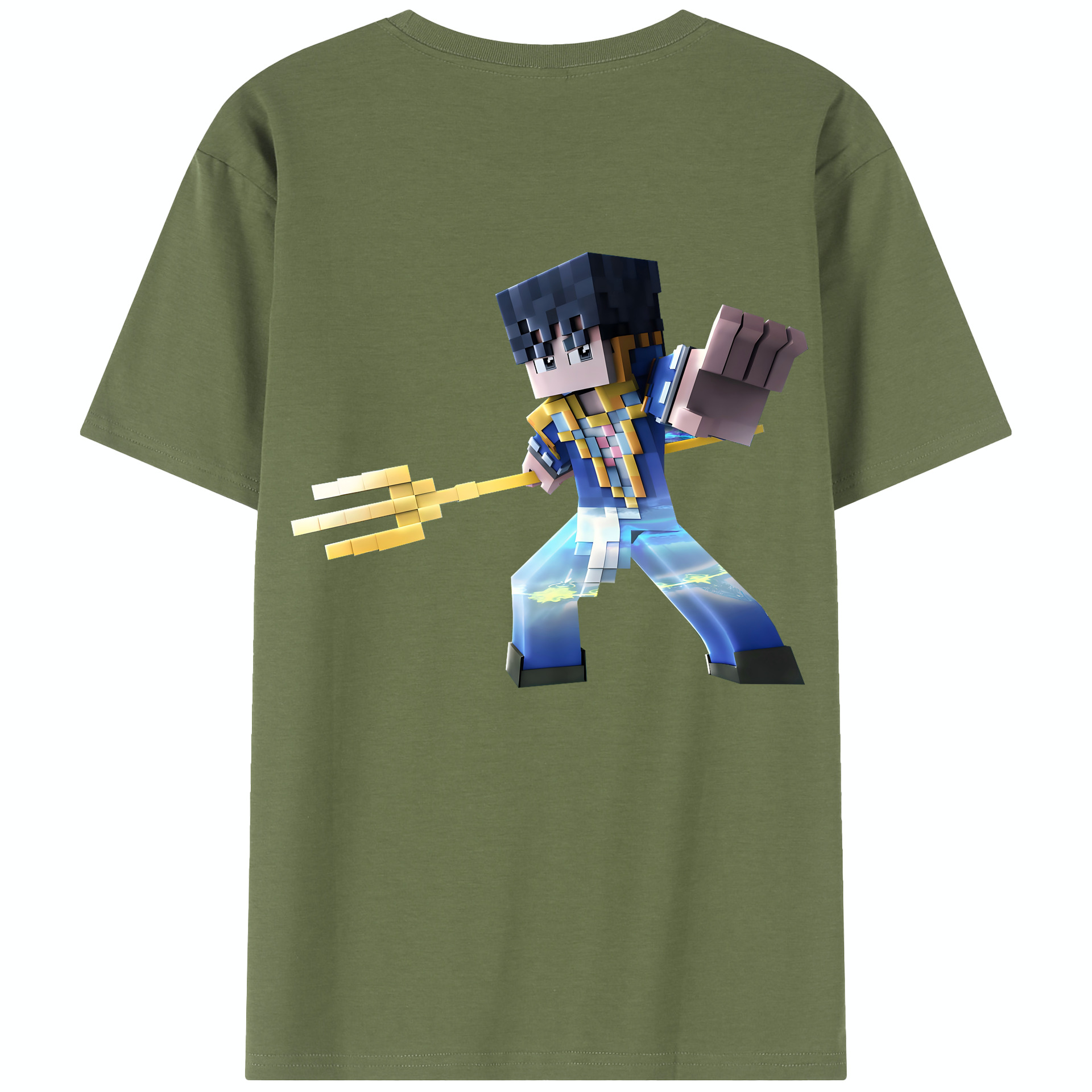 （画像用） マインクラフト ブロックの世界 Minecraft MC Block world 綿100％半袖Tシャツ（背面プリント）